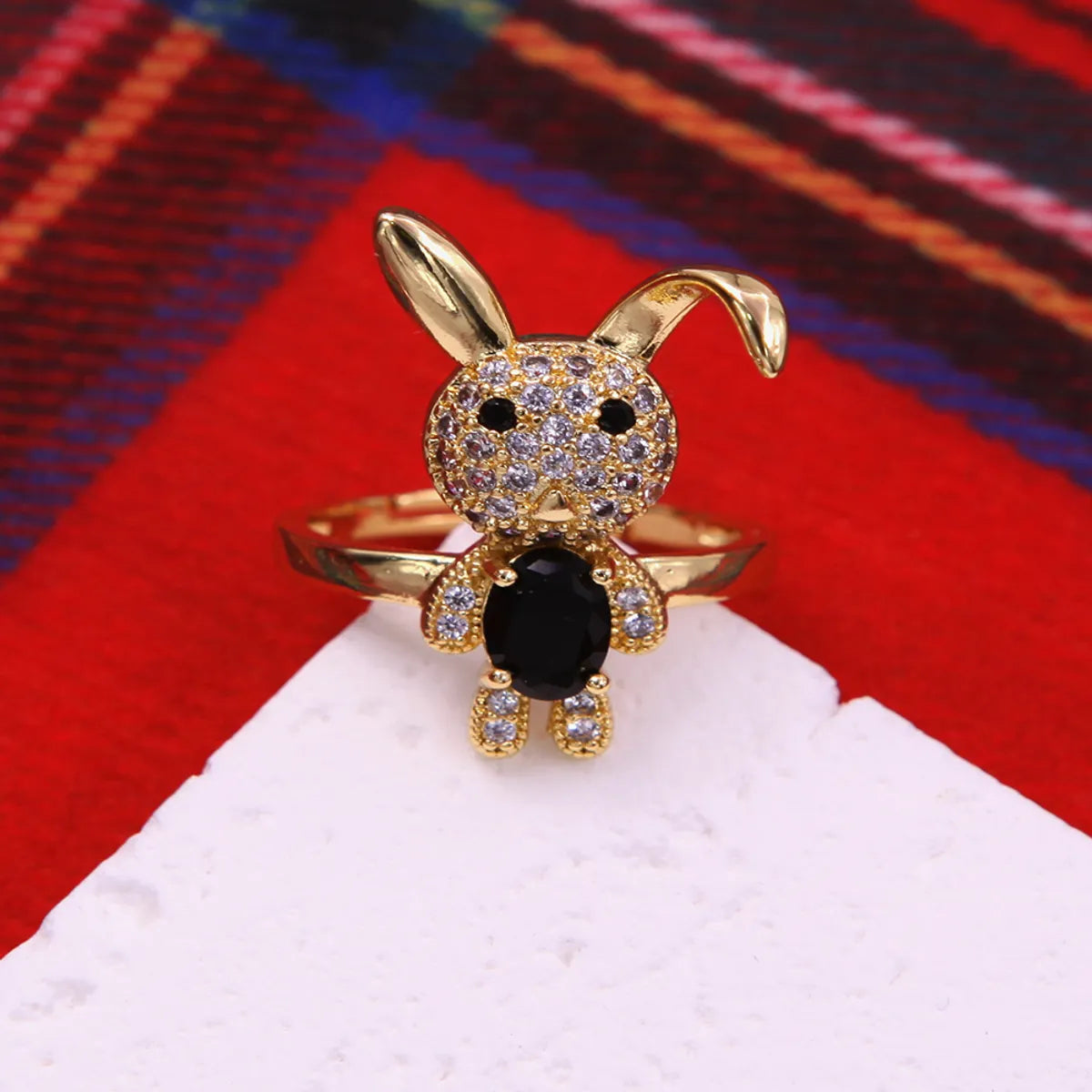 Glam Cute Rabbit Copper Plating Inlay Zircon 18k Gold Plated Open Rings