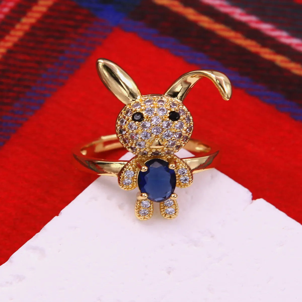 Glam Cute Rabbit Copper Plating Inlay Zircon 18k Gold Plated Open Rings