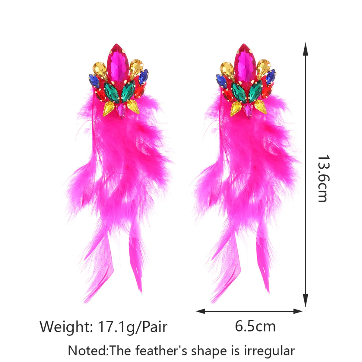 Glam Exaggerated Bridal Geometric Artificial Feather Copper Alloy Handmade Tassel Inlay Rhinestones Women's Dangling Earrings