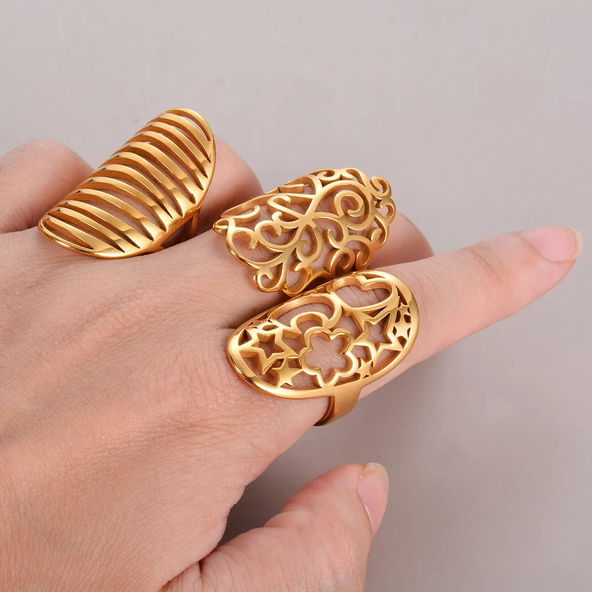 Glam Exaggerated Geometric Stainless Steel Plating Open Rings