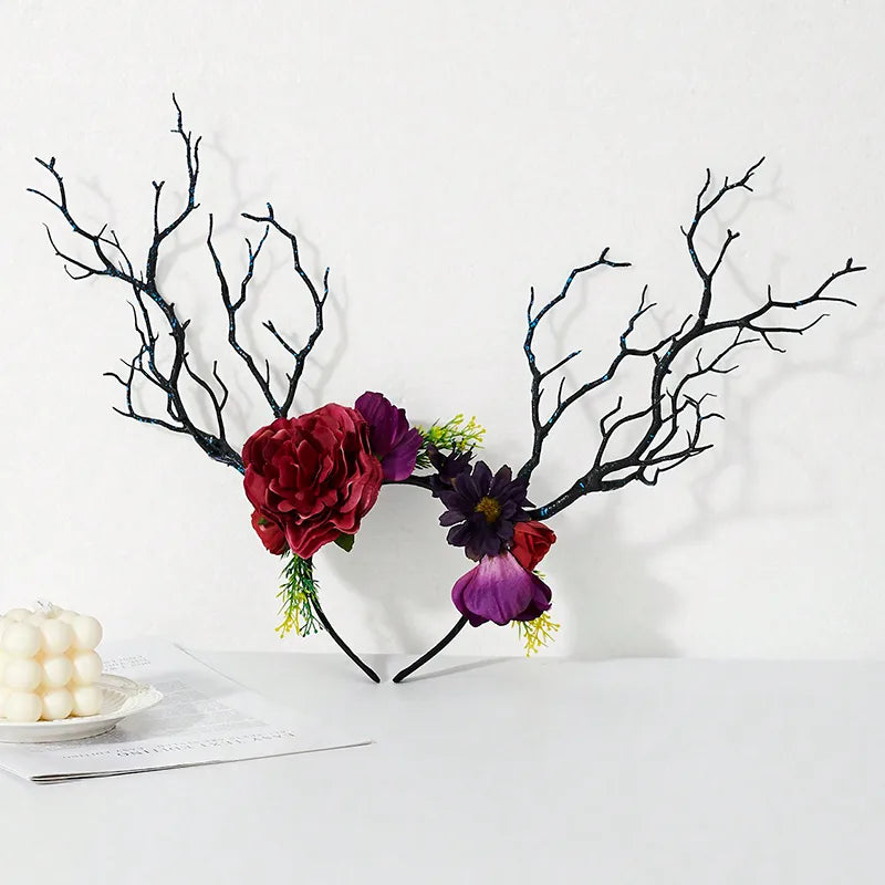 Glam Exaggerated Luxurious Flower Antlers Synthetic Resin Plastic Hair Band