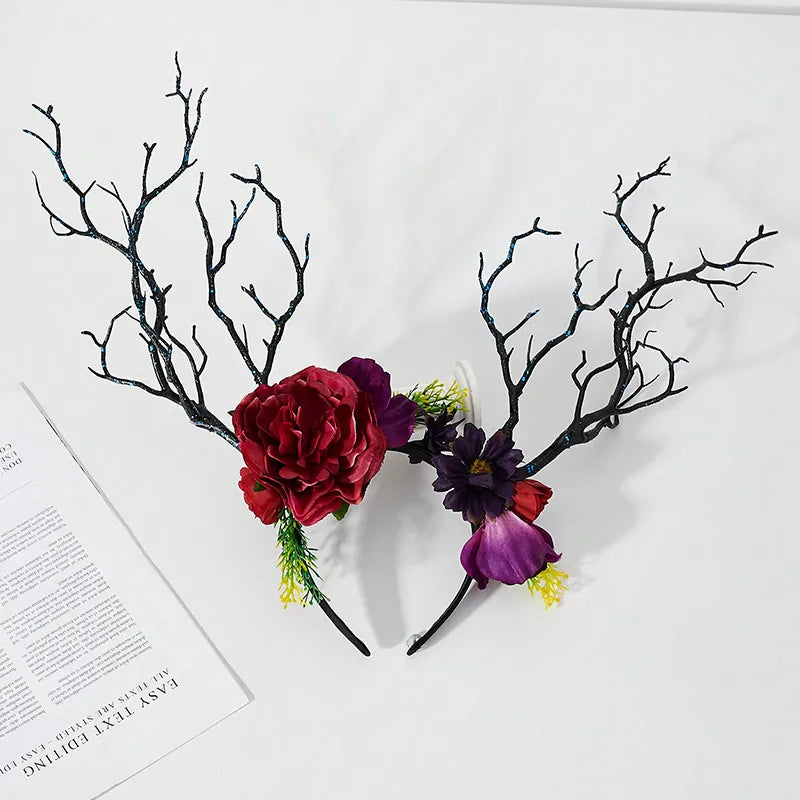 Glam Exaggerated Luxurious Flower Antlers Synthetic Resin Plastic Hair Band