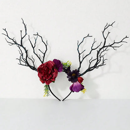 Glam Exaggerated Luxurious Flower Antlers Synthetic Resin Plastic Hair Band