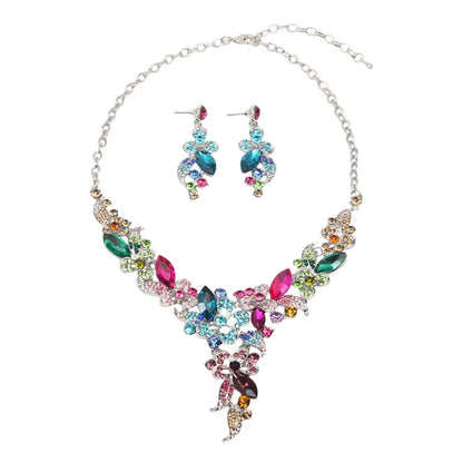 Glam Fashion Flower Artificial Crystal Alloy Inlaid Crystal Artificial Rhinestones Earrings Necklace Jewelry Set