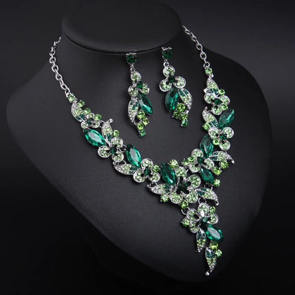 Glam Fashion Flower Artificial Crystal Alloy Inlaid Crystal Artificial Rhinestones Earrings Necklace Jewelry Set