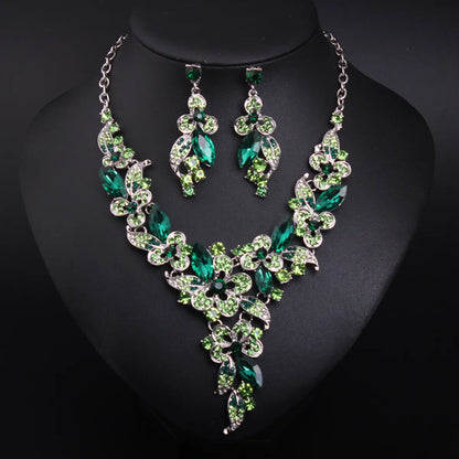 Glam Fashion Flower Artificial Crystal Alloy Inlaid Crystal Artificial Rhinestones Earrings Necklace Jewelry Set