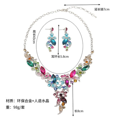 Glam Fashion Flower Artificial Crystal Alloy Inlaid Crystal Artificial Rhinestones Earrings Necklace Jewelry Set