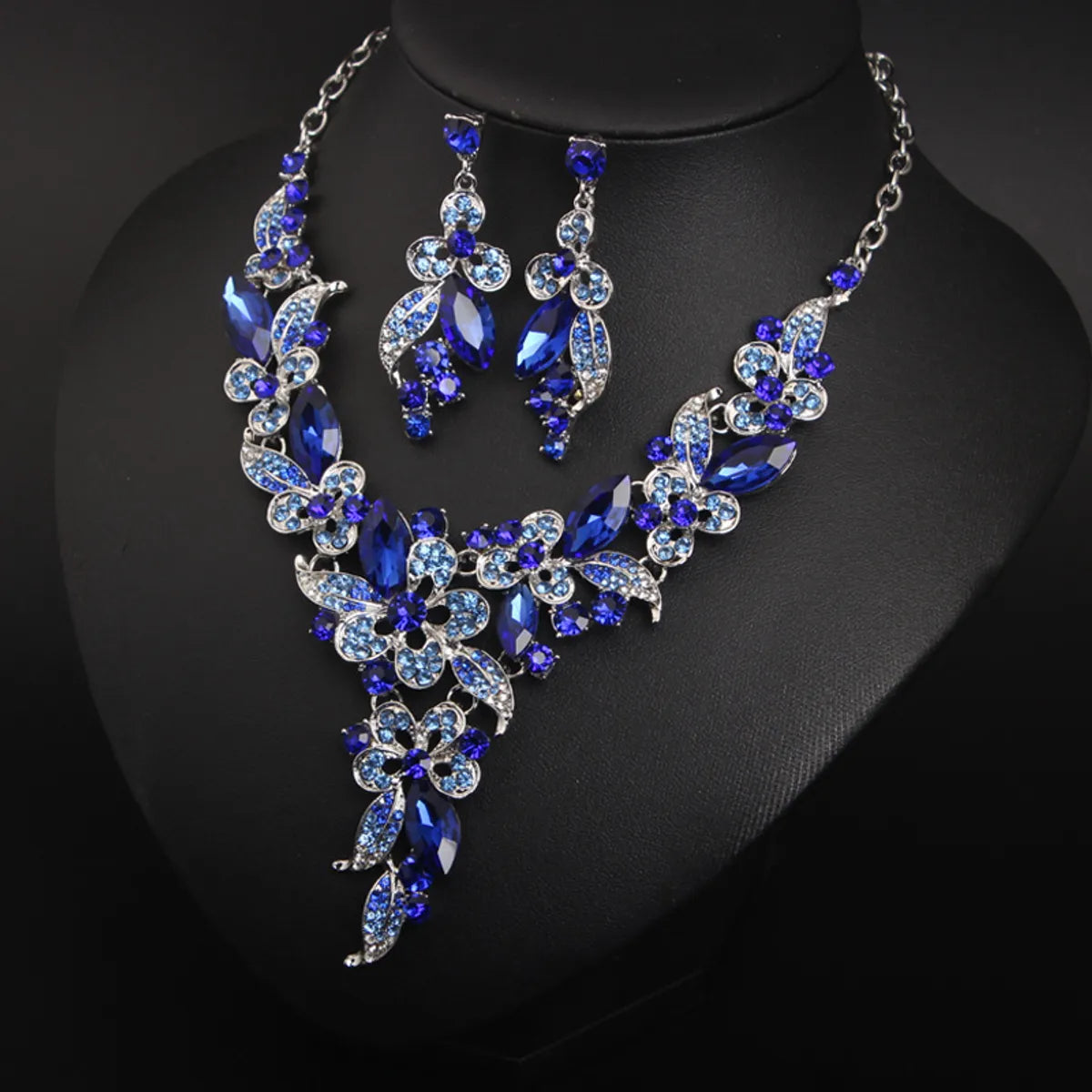 Glam Fashion Flower Artificial Crystal Alloy Inlaid Crystal Artificial Rhinestones Earrings Necklace Jewelry Set