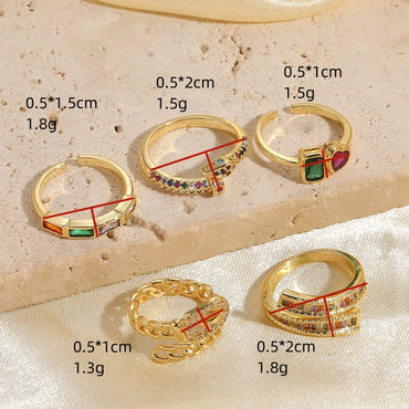 Glam Geometric Copper Inlay Zircon 14k Gold Plated Open Ring