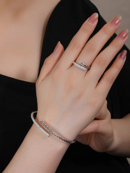 Glam Geometric Copper White Gold Plated Zircon Rings Bracelets In Bulk