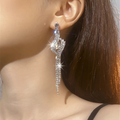 Glam Geometric Rhinestone Tassel Drop Earrings 1 Pair