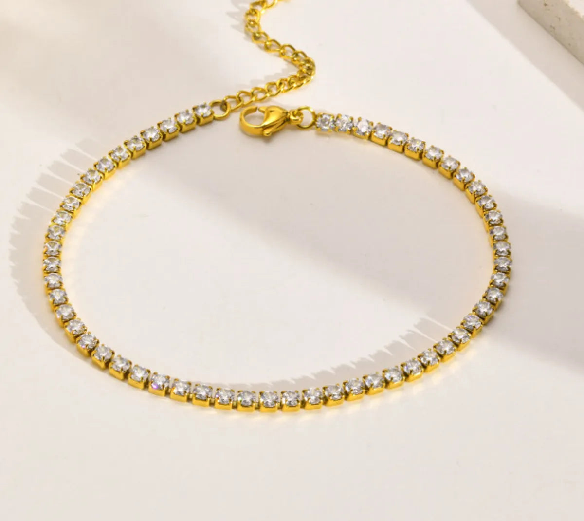 Wholesale Jewelry Glam Geometric 304 Stainless Steel Titanium Steel Artificial Rhinestones 18K Gold Plated Plating Anklet