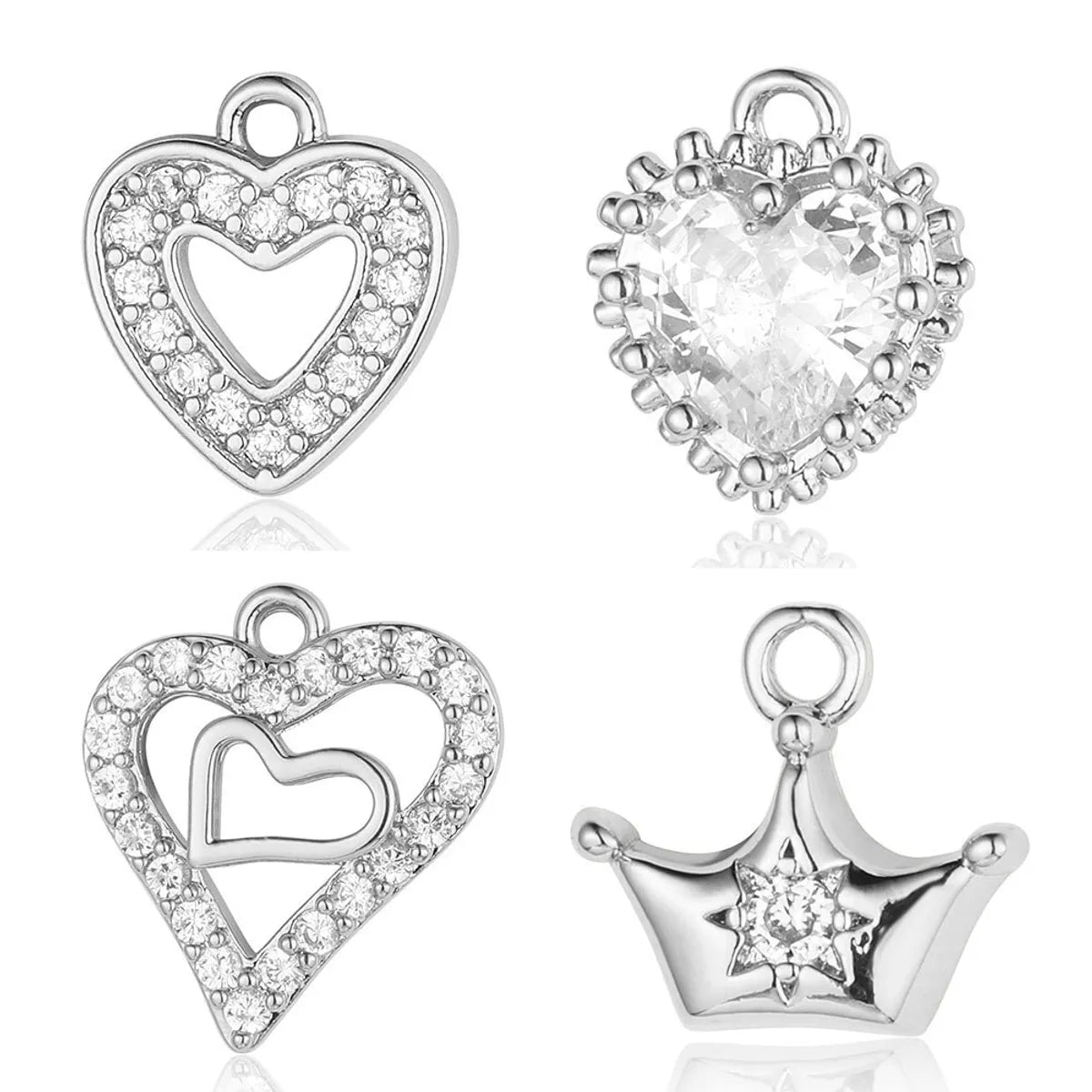 Glam Heart Shape Crown Copper Plating Inlay Zircon 18k Gold Plated Charms Jewelry Accessories