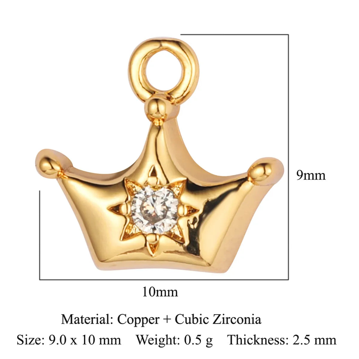 Glam Heart Shape Crown Copper Plating Inlay Zircon 18k Gold Plated Charms Jewelry Accessories