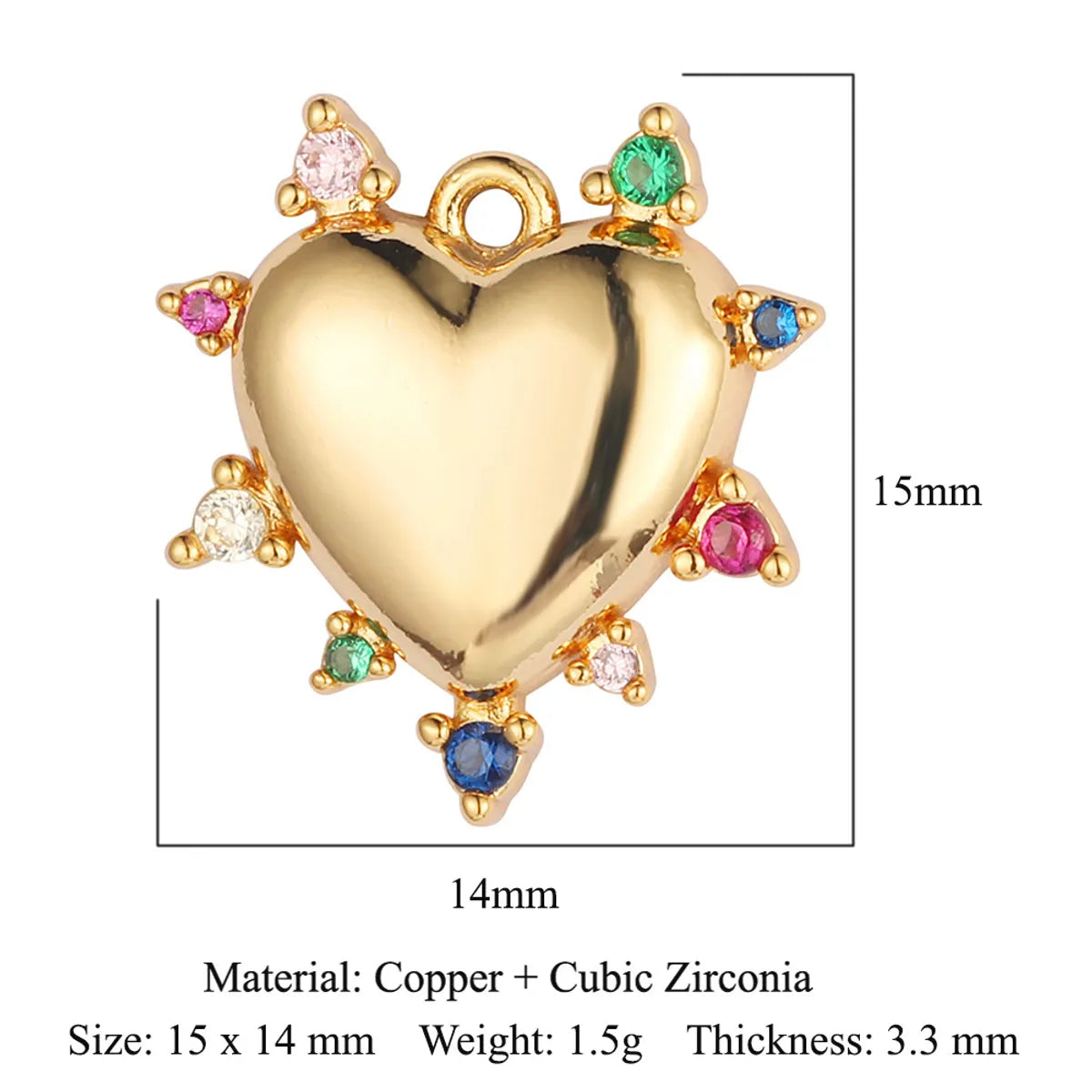 Glam Heart Shape Crown Copper Plating Inlay Zircon 18k Gold Plated Charms Jewelry Accessories