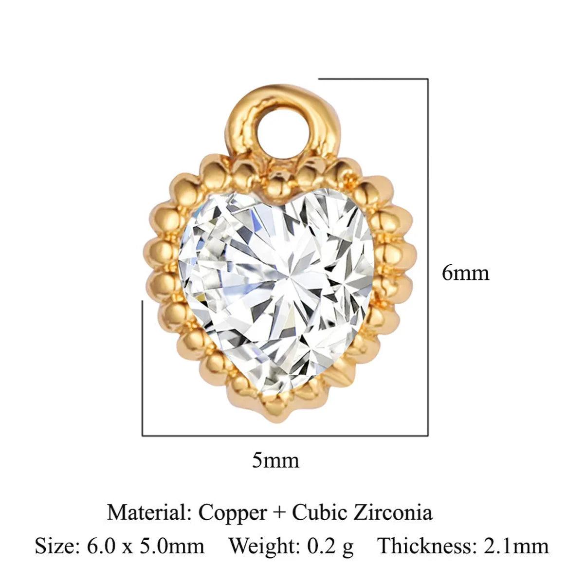 Glam Heart Shape Crown Copper Plating Inlay Zircon 18k Gold Plated Charms Jewelry Accessories