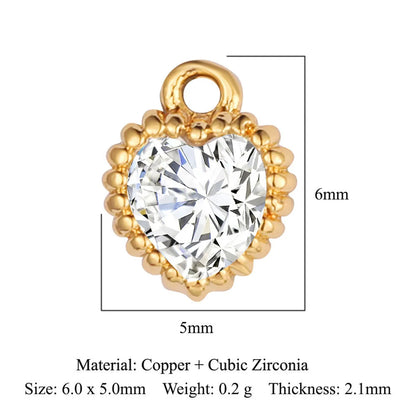 Glam Heart Shape Crown Copper Plating Inlay Zircon 18k Gold Plated Charms Jewelry Accessories