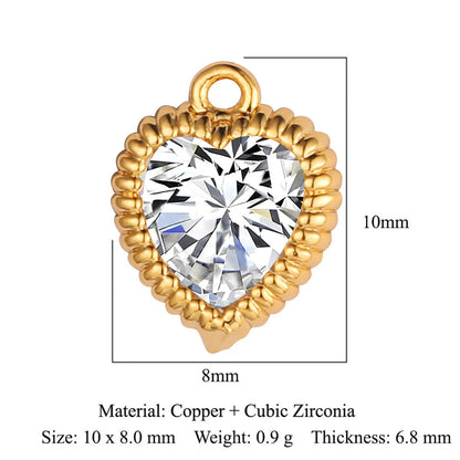 Glam Heart Shape Crown Copper Plating Inlay Zircon 18k Gold Plated Charms Jewelry Accessories