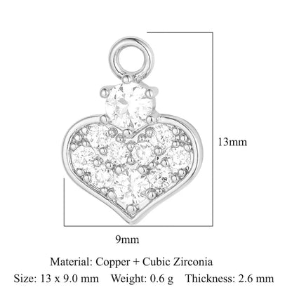 Glam Heart Shape Crown Copper Plating Inlay Zircon 18k Gold Plated Charms Jewelry Accessories