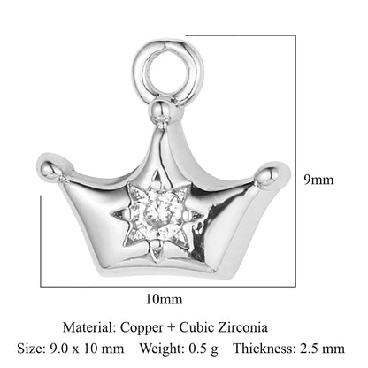 Glam Heart Shape Crown Copper Plating Inlay Zircon 18k Gold Plated Charms Jewelry Accessories