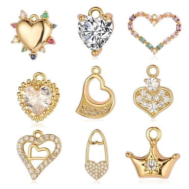 Glam Heart Shape Crown Copper Plating Inlay Zircon 18k Gold Plated Charms Jewelry Accessories