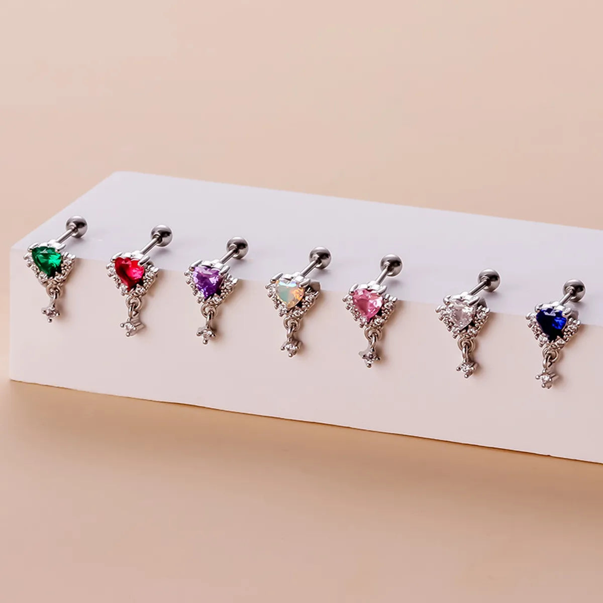 Glam Heart Shape Metal Plating Zircon Ear Studs