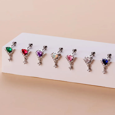 Glam Heart Shape Metal Plating Zircon Ear Studs