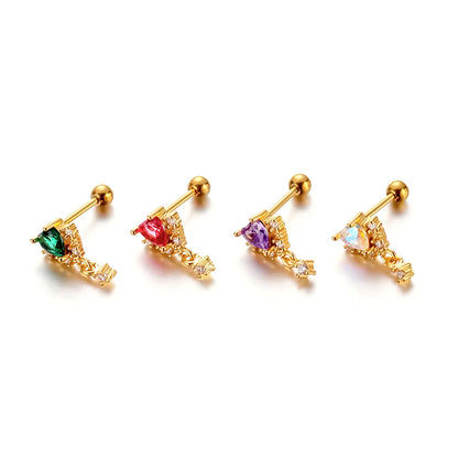 Glam Heart Shape Metal Plating Zircon Ear Studs