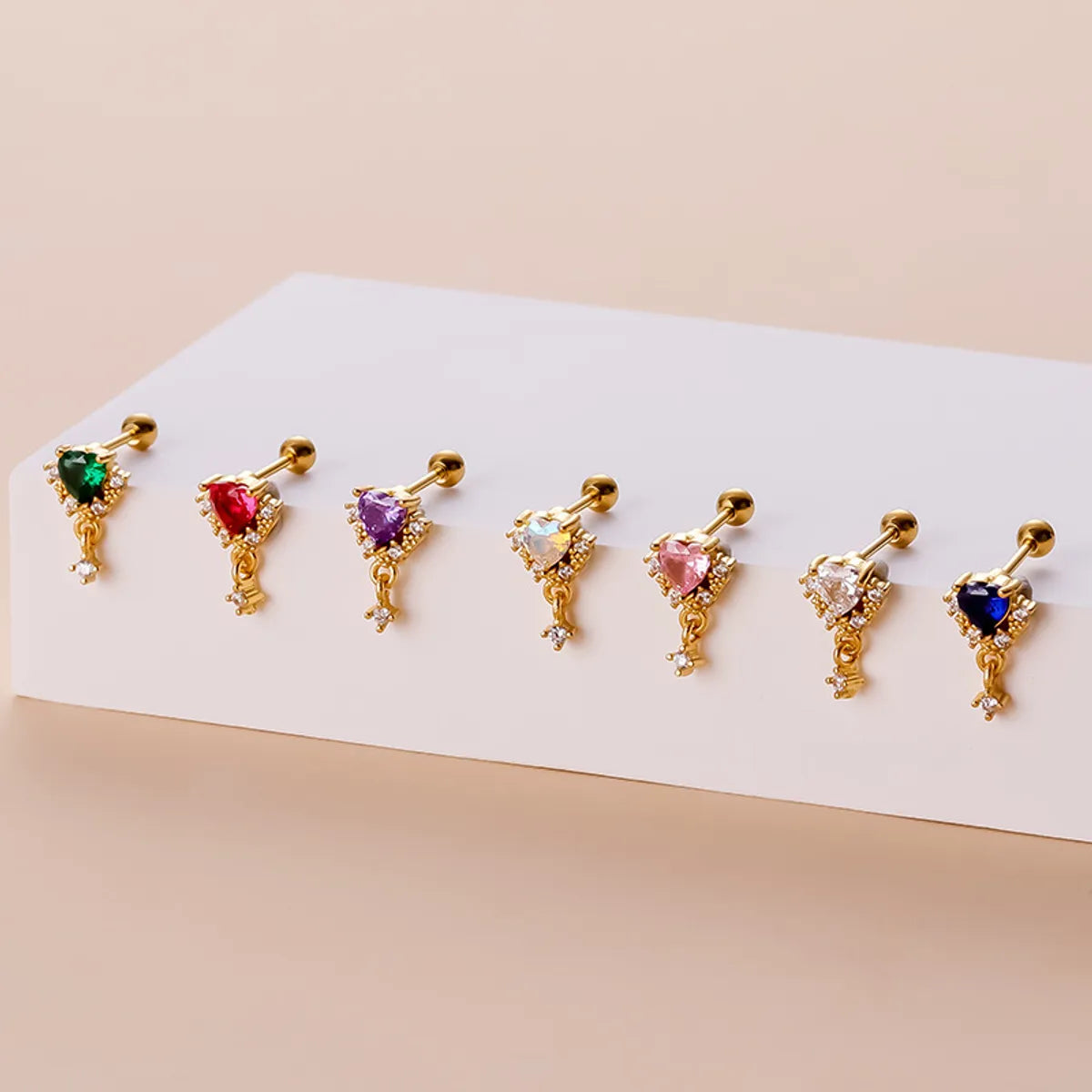 Glam Heart Shape Metal Plating Zircon Ear Studs