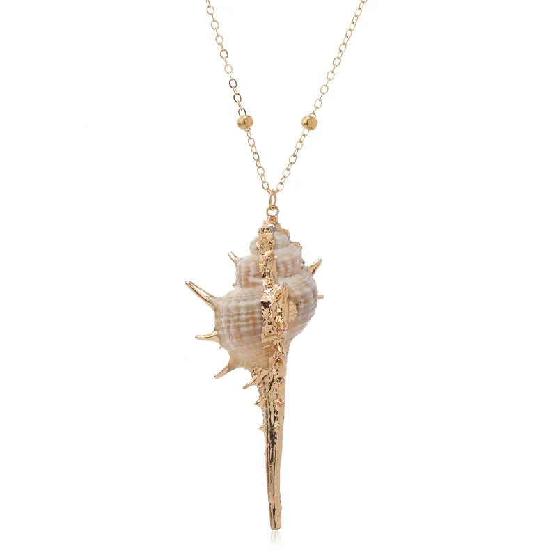 Glam Lady Beach Shell Alloy Gold Plated Women'S Pendant Necklace