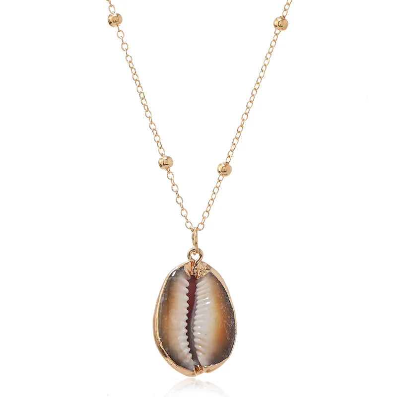 Glam Lady Beach Shell Alloy Gold Plated Women'S Pendant Necklace