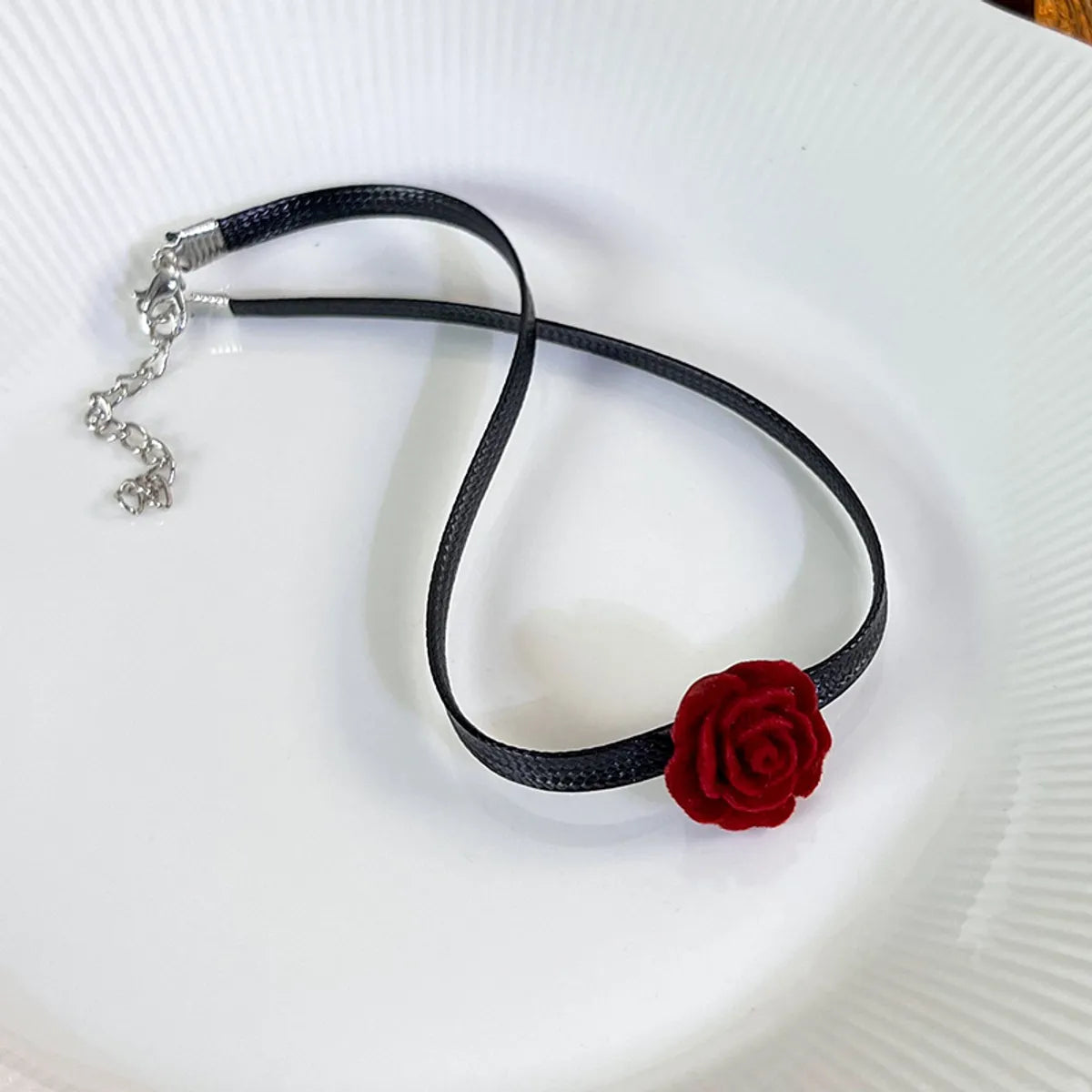 Glam Lady Flower Pu Leather Resin Women's Choker