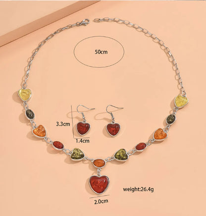 Glam Lady Heart Shape Alloy Inlay Resin Women'S Earrings Necklace