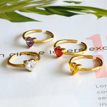 Glam Lady Heart Shape Stainless Steel Plating Inlay Zircon 18k Gold Plated Open Rings