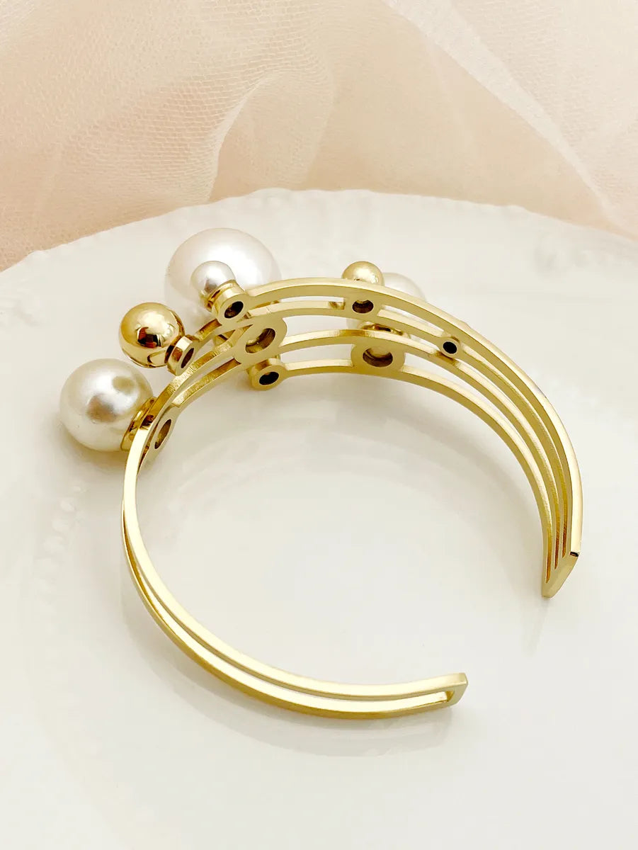 Glam Lady Irregular Stainless Steel Imitation Pearl Plating 14k Gold Plated Bangle