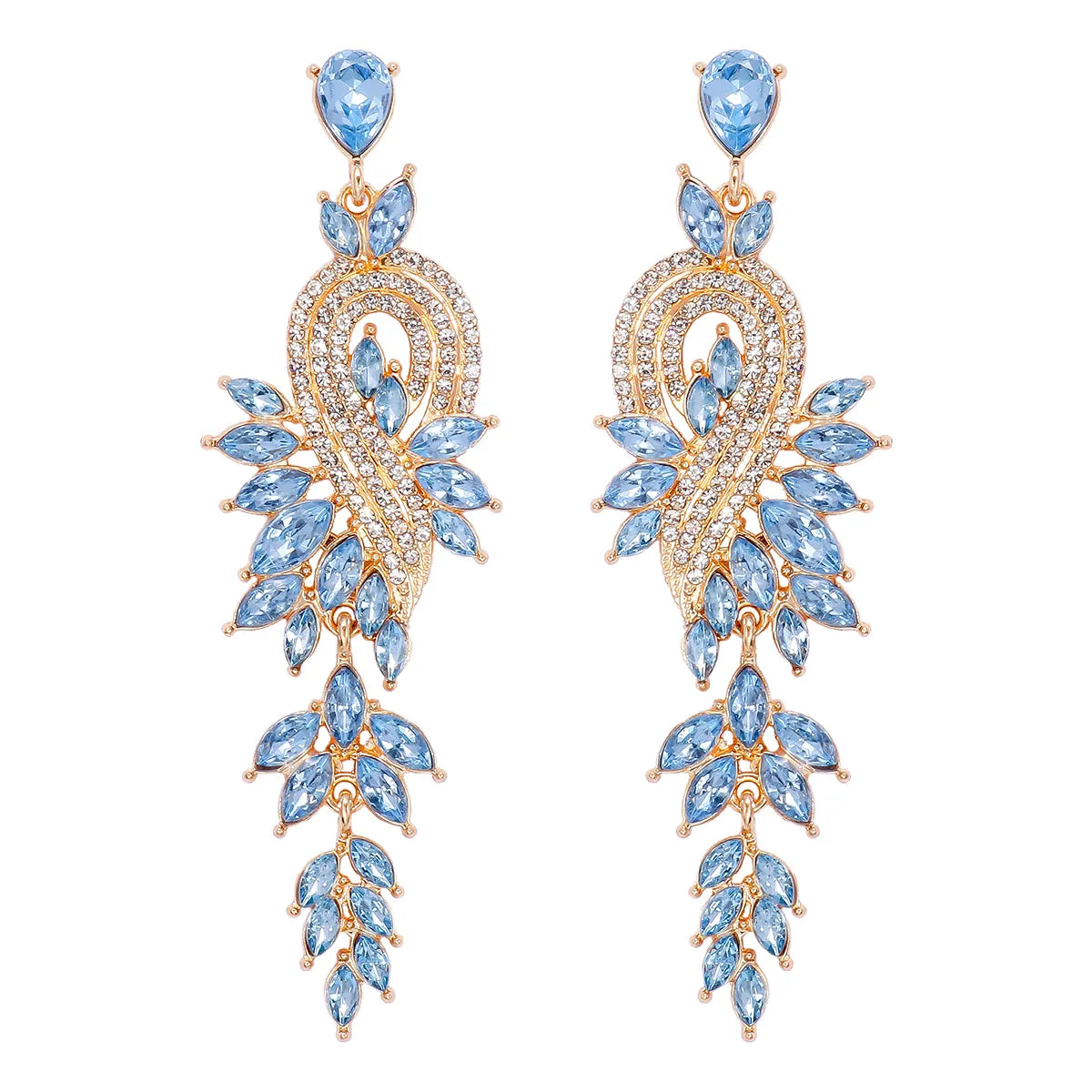 Glam Leaf Water Droplets Alloy Inlay Rhinestones Glass Stone Women's Drop Earrings