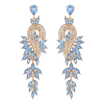 Glam Leaf Water Droplets Alloy Inlay Rhinestones Glass Stone Women's Drop Earrings