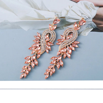 Glam Leaf Water Droplets Alloy Inlay Rhinestones Glass Stone Women's Drop Earrings