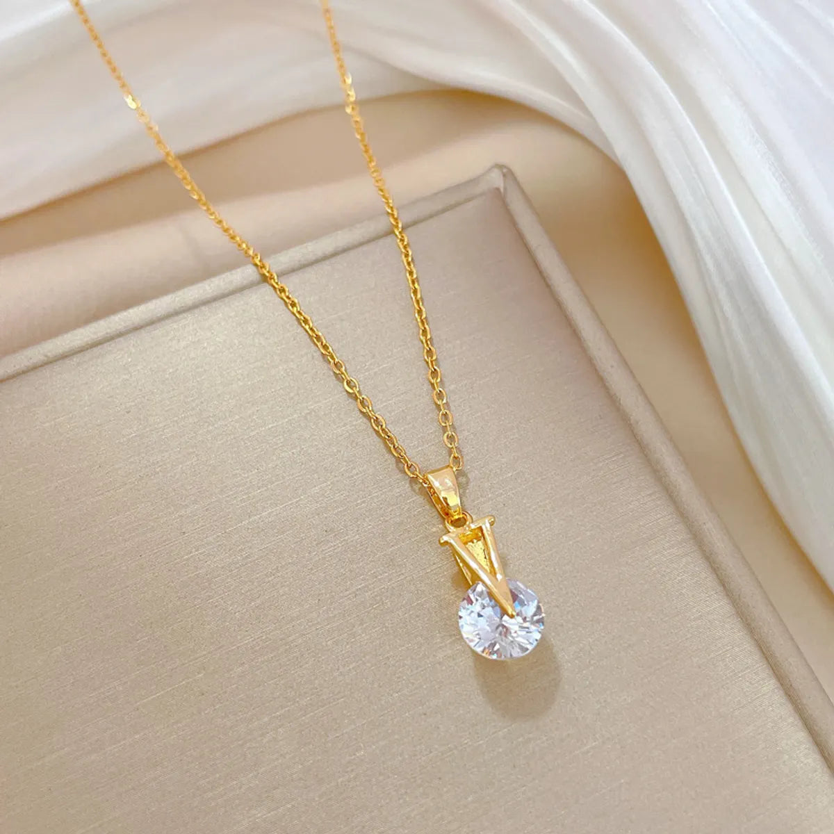 Glam Letter Stainless Steel Copper Inlay Zircon Pendant Necklace