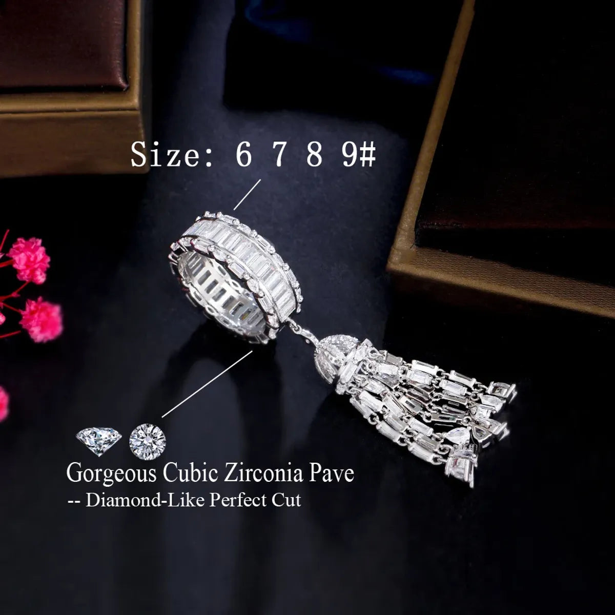 Glam Luxurious Classic Style Bell Wind Chimes Copper Plating Inlay Zircon White Gold Plated Rhodium Plated Charm Rings