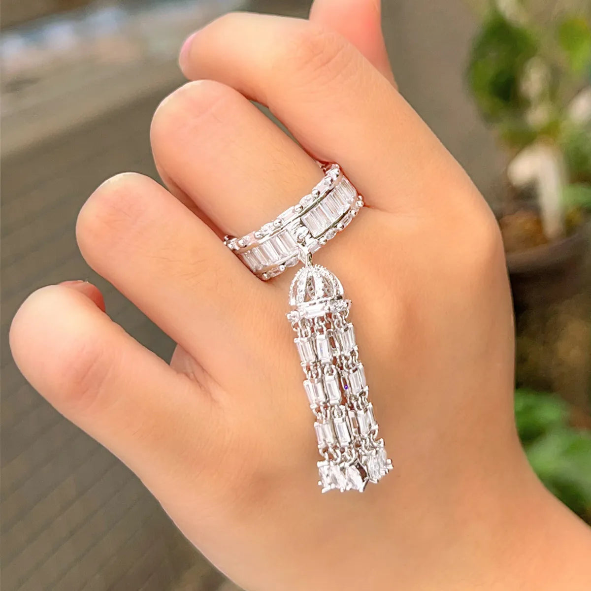 Glam Luxurious Classic Style Bell Wind Chimes Copper Plating Inlay Zircon White Gold Plated Rhodium Plated Charm Rings