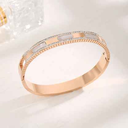 Glam Luxurious Classic Style Geometric 304 Stainless Steel 18K Gold Plated Rhinestones Bangle In Bulk