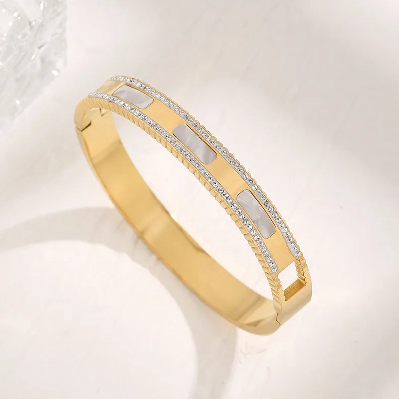 Glam Luxurious Classic Style Geometric 304 Stainless Steel 18K Gold Plated Rhinestones Bangle In Bulk