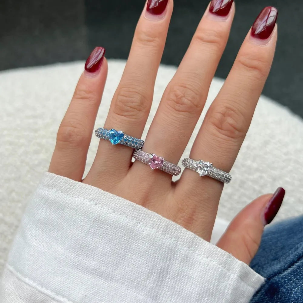 Glam Luxurious Classic Style Heart Shape Sterling Silver Plating Inlay Zircon Rings