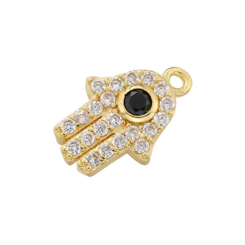 Glam Luxurious Devil'S Eye Palm Copper Plating Inlay Zircon 18k Gold Plated Charms