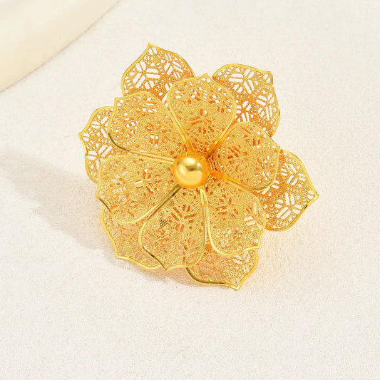 Glam Luxurious Flower 18k Gold Plated Iron Wholesale Rings