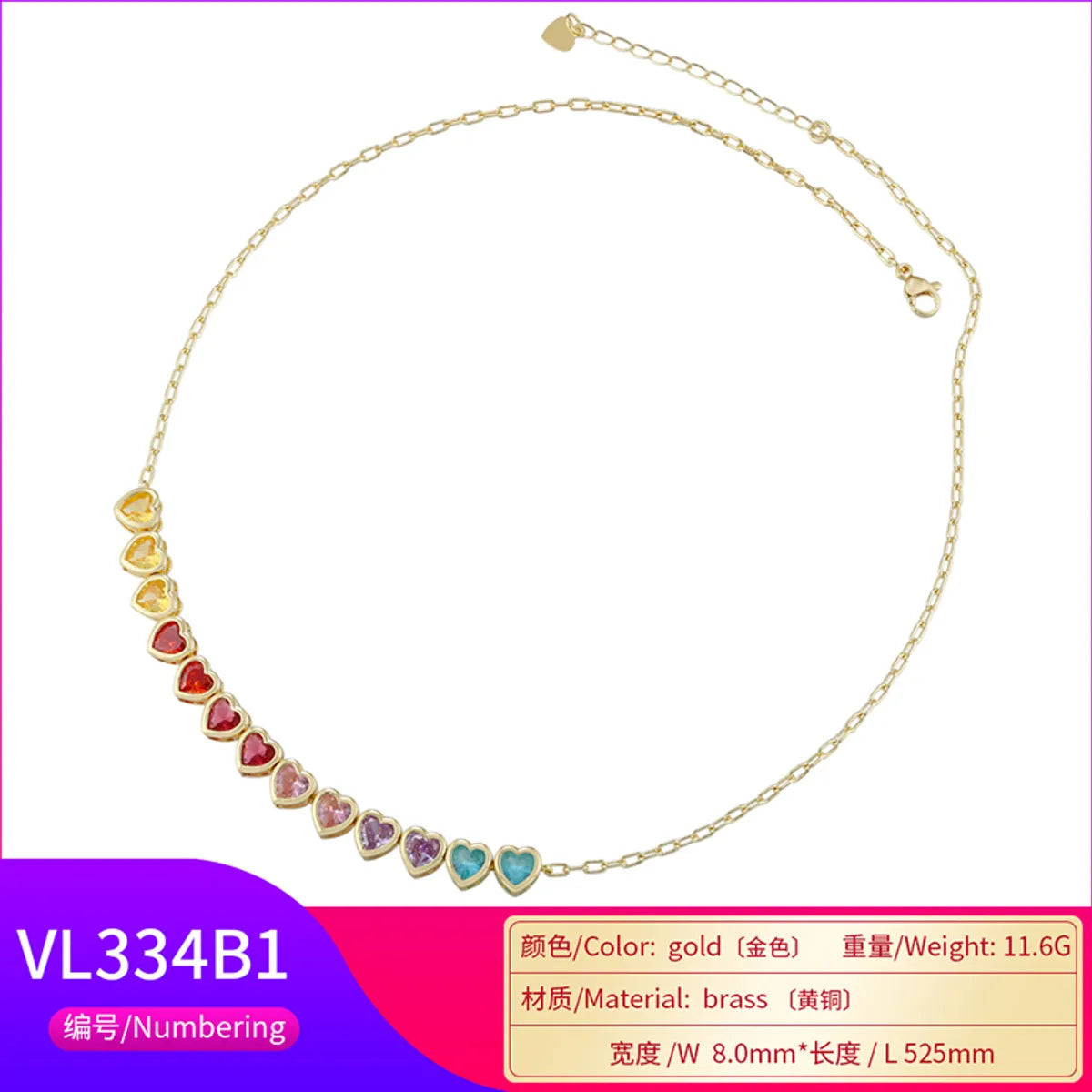 Glam Luxurious Shiny Heart Shape Copper Plating Inlay Zircon 18k Gold Plated Bracelets Necklace