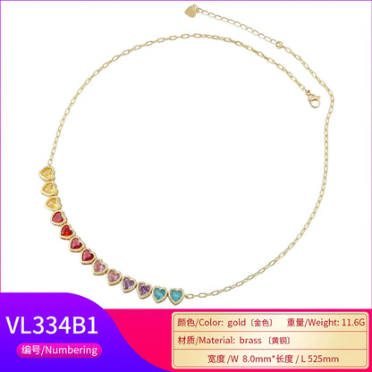 Glam Luxurious Shiny Heart Shape Copper Plating Inlay Zircon 18k Gold Plated Bracelets Necklace