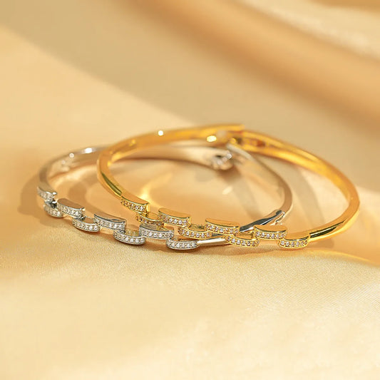 Glam Luxurious Shiny Solid Color Copper 18k Gold Plated Silver Plated Zircon Bangle In Bulk