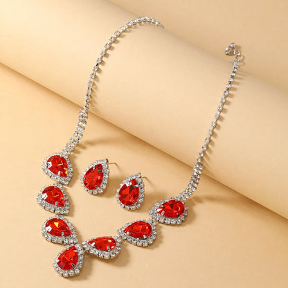 Glam Luxurious Shiny Water Droplets Alloy Plating Inlay Rhinestones Silver Plated Women'S Earrings Necklace